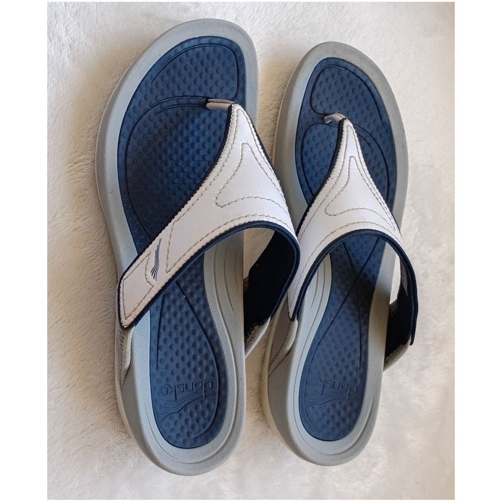 Dansko Katy Womens White Navy Blue Thong Sandals Comfort Slides 41 (US 10.5-11) - Picture 3 of 7